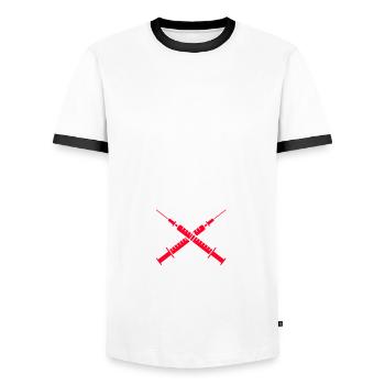 Aesthetic Nurse Saying - Men's Ringer Shirt - white/black - Front - AI Model Female 172 light (172cm) & AI Model Male 178 dark (178cm)