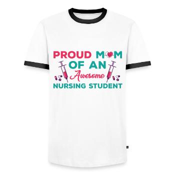 Proud design of nursing student mom - Men's Ringer Shirt - white/black - Front - AI Model Female 172 light (172cm) & AI Model Male 178 dark (178cm)