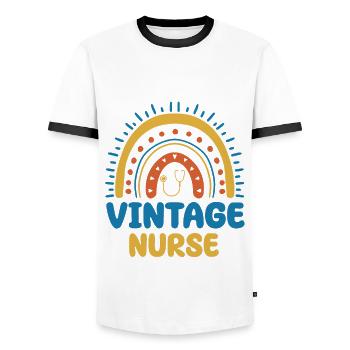 Vintage Nurse Boho Rainbow - Men's Ringer Shirt - white/black - Front - AI Model Female 172 light (172cm) & AI Model Male 178 dark (178cm)