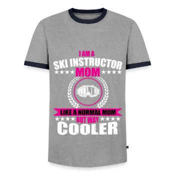 Moniteur de ski Maman Tenue Fête des mères - T-shirt contrasté Homme - gris/marine  - Devant - AI Model Female 172 light (172cm) & AI Model Male 178 light (178cm)