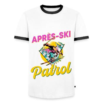 Fun 80s Retro Après-Ski Patrol - Men's Ringer Shirt - white/black - Front - AI Model Female 172 light (172cm) & AI Model Male 178 dark (178cm)