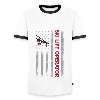 USA Flag Ski Lift Operator America - T-shirt contrasté Homme - blanc/noir - Devant - AI Model Female 172 light (172cm) & AI Model Male 178 dark (178cm)