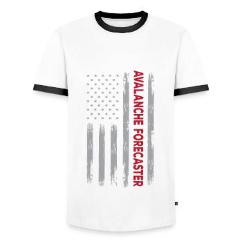 USA flag avalanche forecaster America - Men's Ringer Shirt - white/black - Front - AI Model Female 172 light (172cm) & AI Model Male 178 dark (178cm)