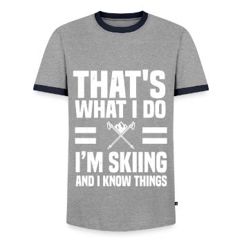 Lustiges Skifahrer Spruch Ski Alpin - Männer Kontrast-T-Shirt - Grau/Navy  - Vorne - AI Model Female 172 light (172cm) & AI Model Male 178 light (178cm)