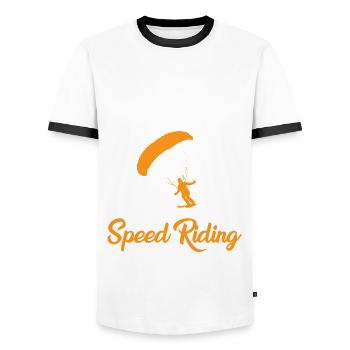 Speed Riding - Men's Ringer Shirt - white/black - Front - AI Model Female 172 light (172cm) & AI Model Male 178 dark (178cm)