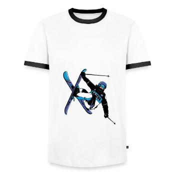 Spin Grabber Freestyle Skiing - Männer Kontrast-T-Shirt - Weiß/Schwarz - Vorne - AI Model Female 172 light (172cm) & AI Model Male 178 dark (178cm)