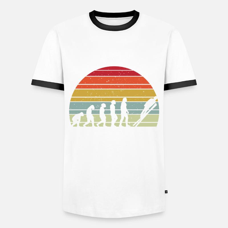 Skispringen Evolution - Männer Kontrast-T-Shirt - Weiß/Schwarz