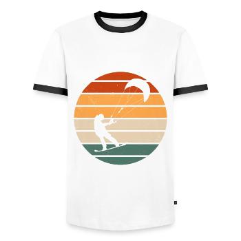 Snowkiter Outfit Snowboard Kite - Men's Ringer Shirt - white/black - Front - AI Model Female 172 light (172cm) & AI Model Male 178 dark (178cm)