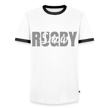 Schnee Rugby - Männer Kontrast-T-Shirt - Weiß/Schwarz - Vorne - AI Model Female 172 light (172cm) & AI Model Male 178 dark (178cm)
