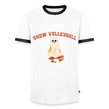 Costume d’Halloween de volleyball sur neige - T-shirt contrasté Homme - blanc/noir - Devant - AI Model Female 172 light (172cm) & AI Model Male 178 dark (178cm)