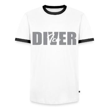 Plaon lettering - Men's Ringer Shirt - white/black - Front - AI Model Female 172 light (172cm) & AI Model Male 178 dark (178cm)