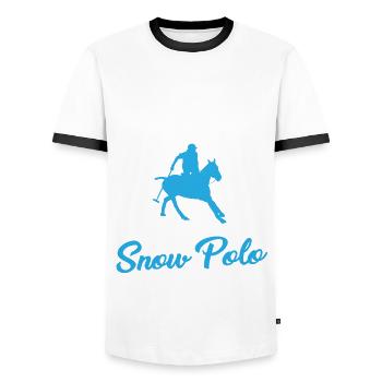 Lustiges Schnee Polo Outfit Pferde Polo - Männer Kontrast-T-Shirt - Weiß/Schwarz - Vorne - AI Model Female 172 light (172cm) & AI Model Male 178 dark (178cm)