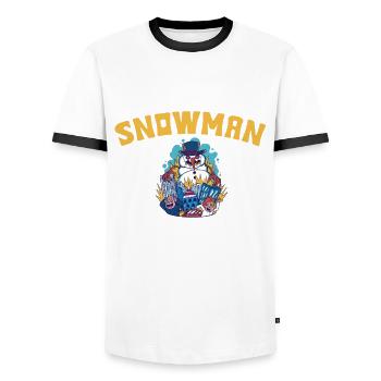 Creepy Snowman Boo Crew Halloween Costume - Men's Ringer Shirt - white/black - Front - AI Model Female 172 light (172cm) & AI Model Male 178 dark (178cm)