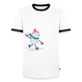 Retro Snowman Silhouette Holiday Decoration - Men's Ringer Shirt - white/black - Front - AI Model Female 172 light (172cm) & AI Model Male 178 dark (178cm)
