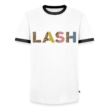 Diva des cils drôle avec imprimé léopard - T-shirt contrasté Homme - blanc/noir - Devant - AI Model Female 172 light (172cm) & AI Model Male 178 dark (178cm)