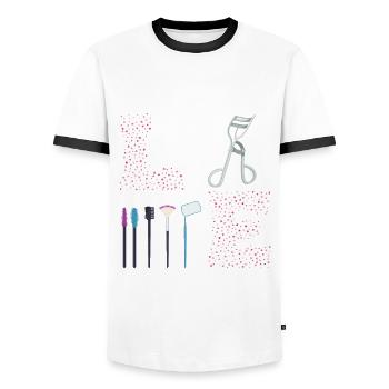 Equipement de technicien en cils Extensions de cils - T-shirt contrasté Homme - blanc/noir - Devant - AI Model Female 172 light (172cm) & AI Model Male 178 dark (178cm)