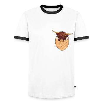 Scottish Highland Cow Bags Design - Men's Ringer Shirt - white/black - Front - AI Model Female 172 light (172cm) & AI Model Male 178 dark (178cm)