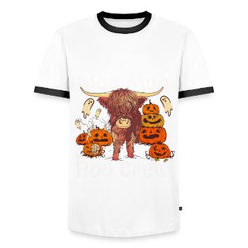 Schottische Hochlandkuh Moo Moo Boo Crew Halloween - Männer Kontrast-T-Shirt - Weiß/Schwarz - Vorne - AI Model Female 172 light (172cm) & AI Model Male 178 dark (178cm)
