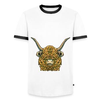Funny Highland Cow Saying - Men's Ringer Shirt - white/black - Front - AI Model Female 172 light (172cm) & AI Model Male 178 dark (178cm)