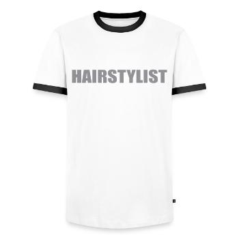 Hairstylist Brief Outfit Hairdresser - Men's Ringer Shirt - white/black - Front - AI Model Female 172 light (172cm) & AI Model Male 178 dark (178cm)