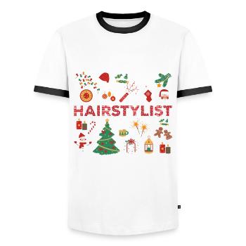 Hairstylist Weihnachtsoutfit Friseur - Männer Kontrast-T-Shirt - Weiß/Schwarz - Vorne - AI Model Female 172 light (172cm) & AI Model Male 178 dark (178cm)