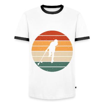 Joueur de floorball rétro Dersign - T-shirt contrasté Homme - blanc/noir - Devant - AI Model Female 172 light (172cm) & AI Model Male 178 dark (178cm)