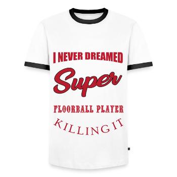 Funny floorball player gift - Men's Ringer Shirt - white/black - Front - AI Model Female 172 light (172cm) & AI Model Male 178 dark (178cm)