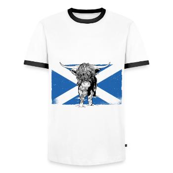 Moo-tiful - Scotland - Men's Ringer Shirt - white/black - Front - AI Model Female 172 light (172cm) & AI Model Male 178 dark (178cm)