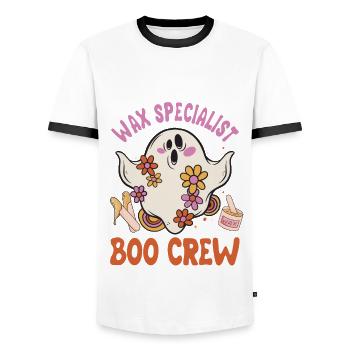 Wax Specialist Boo Crew Spooky Ghost Halloween - Men's Ringer Shirt - white/black - Front - AI Model Female 172 light (172cm) & AI Model Male 178 dark (178cm)