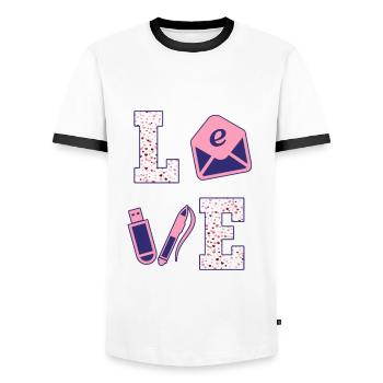 Chers responsables RH, Saint-Valentin - T-shirt contrasté Homme - blanc/noir - Devant - AI Model Female 172 light (172cm) & AI Model Male 178 dark (178cm)