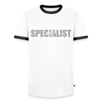 HR Specialist Briefing - Men's Ringer Shirt - white/black - Front - AI Model Female 172 light (172cm) & AI Model Male 178 dark (178cm)