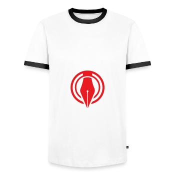 Drôle de cadeau de journaliste - T-shirt contrasté Homme - blanc/noir - Devant - AI Model Female 172 light (172cm) & AI Model Male 178 dark (178cm)