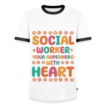 Funny social worker saying - Men's Ringer Shirt - white/black - Front - AI Model Female 172 light (172cm) & AI Model Male 178 dark (178cm)
