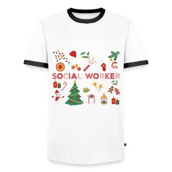 Travailleur social costume de Noël Noël - T-shirt contrasté Homme - blanc/noir - Devant - AI Model Female 172 light (172cm) & AI Model Male 178 dark (178cm)