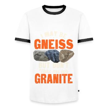 Funny Rock Collector Gneiss Rock - Men's Ringer Shirt - white/black - Front - AI Model Female 172 light (172cm) & AI Model Male 178 dark (178cm)