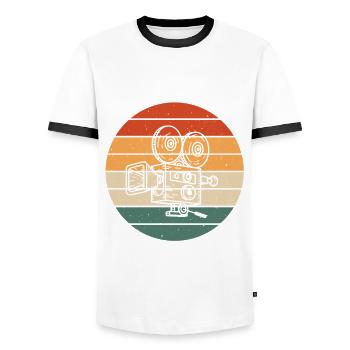 Retro Fil Set Kameran - Männer Kontrast-T-Shirt - Weiß/Schwarz - Vorne - AI Model Female 172 light (172cm) & AI Model Male 178 dark (178cm)