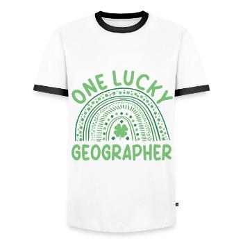 Geographer St. Patrick's Day Costume - Men's Ringer Shirt - white/black - Front - AI Model Female 172 light (172cm) & AI Model Male 178 dark (178cm)