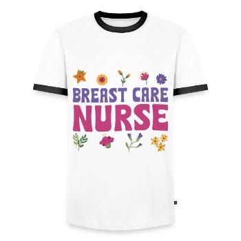 Infirmière en soins du sein - T-shirt contrasté Homme - blanc/noir - Devant - AI Model Female 172 light (172cm) & AI Model Male 178 dark (178cm)