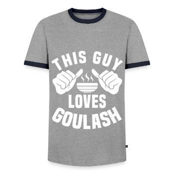 Authentic Hungarian goulash lover - Men's Ringer Shirt - grey/navy  - Front - AI Model Female 172 light (172cm) & AI Model Male 178 light (178cm)