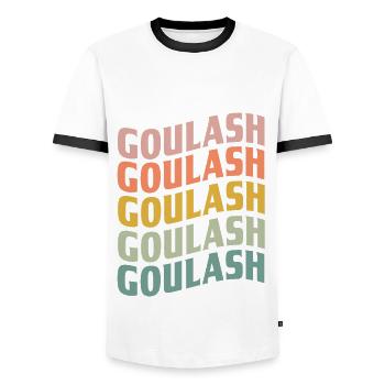 Authentic Hungarian goulash - Men's Ringer Shirt - white/black - Front - AI Model Female 172 light (172cm) & AI Model Male 178 dark (178cm)