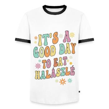 Drôle de dicton Halaszle - T-shirt contrasté Homme - blanc/noir - Devant - AI Model Female 172 light (172cm) & AI Model Male 178 dark (178cm)
