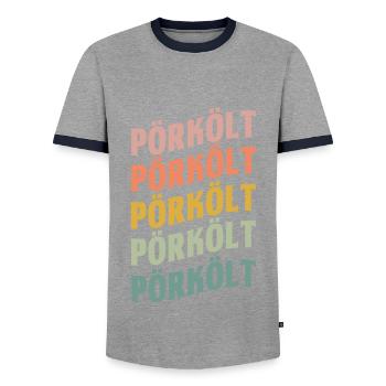 Pörkölt lettering - Men's Ringer Shirt - grey/navy  - Front - AI Model Female 172 light (172cm) & AI Model Male 178 light (178cm)