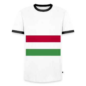 hungarianTeam Pörkölt - Men's Ringer Shirt - white/black - Front - AI Model Female 172 light (172cm) & AI Model Male 178 dark (178cm)