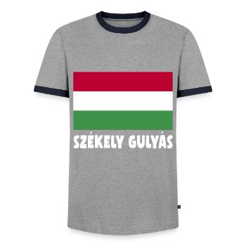 authenticSzekely Gulyas Hungarian food - Men's Ringer Shirt - grey/navy  - Front - AI Model Female 172 light (172cm) & AI Model Male 178 light (178cm)
