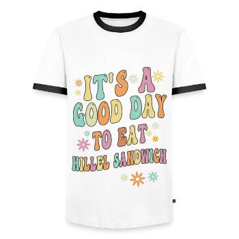 KHillel Sandwich Spruch - Männer Kontrast-T-Shirt - Weiß/Schwarz - Vorne - AI Model Female 172 light (172cm) & AI Model Male 178 dark (178cm)