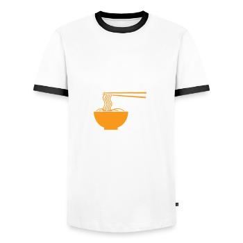 Restez calme et mangez du Saimin - T-shirt contrasté Homme - blanc/noir - Devant - AI Model Female 172 light (172cm) & AI Model Male 178 dark (178cm)