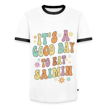 Sort de Saimin - T-shirt contrasté Homme - blanc/noir - Devant - AI Model Female 172 light (172cm) & AI Model Male 178 dark (178cm)