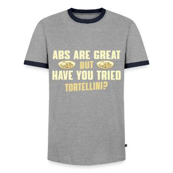 Lustiger Tortellini-sprichwort - Männer Kontrast-T-Shirt - Grau/Navy  - Vorne - AI Model Female 172 light (172cm) & AI Model Male 178 light (178cm)