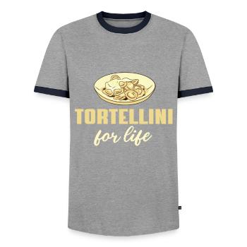 Tortellini for life - Men's Ringer Shirt - grey/navy  - Front - AI Model Female 172 light (172cm) & AI Model Male 178 light (178cm)
