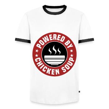 Propulsé par la soupe au poulet - T-shirt contrasté Homme - blanc/noir - Devant - AI Model Female 172 light (172cm) & AI Model Male 178 dark (178cm)